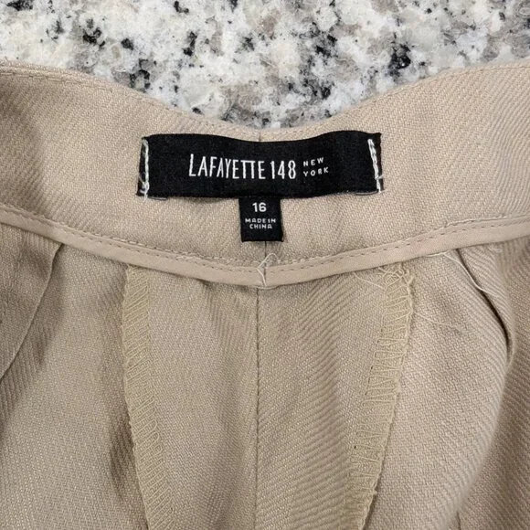 LAFAYETTE 148 100% Linen Wide Leg Pants 16 Tan Sand Women's - Picture 5 of 8